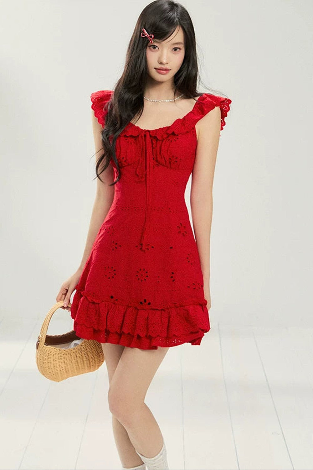 French Flutter Sleeve Ruffle Dress
