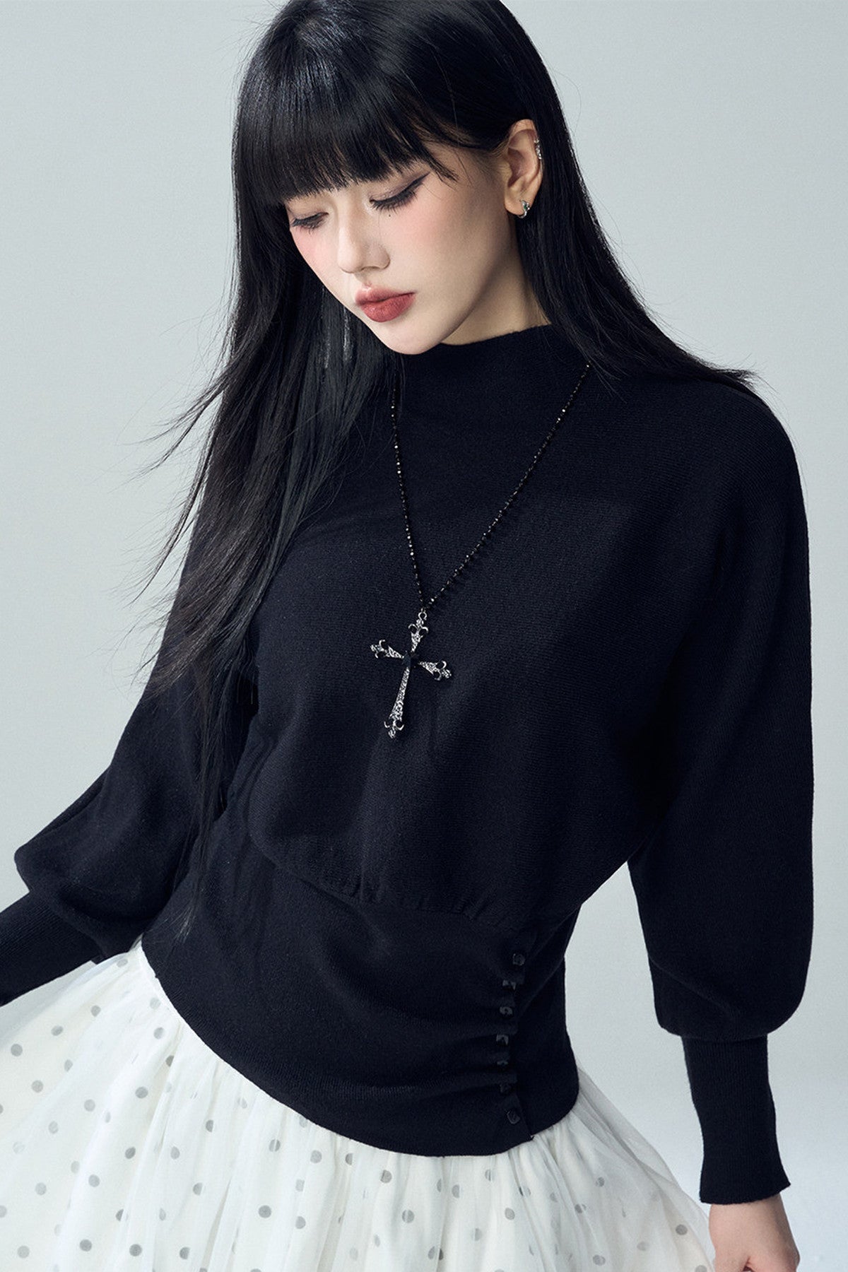 Short Batwing Knit Top