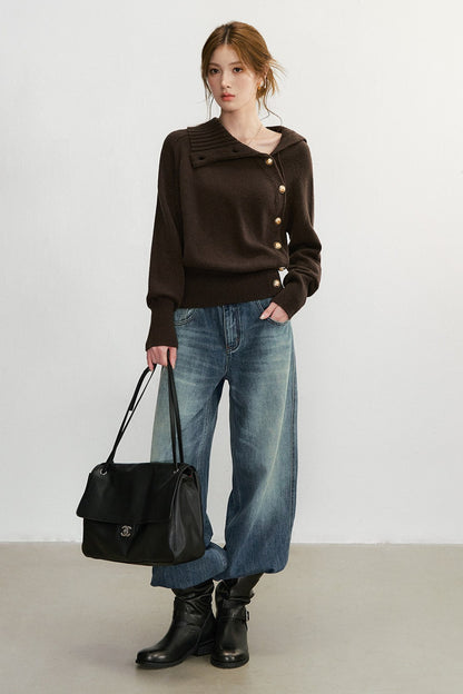 Diagonal Button Knit Top