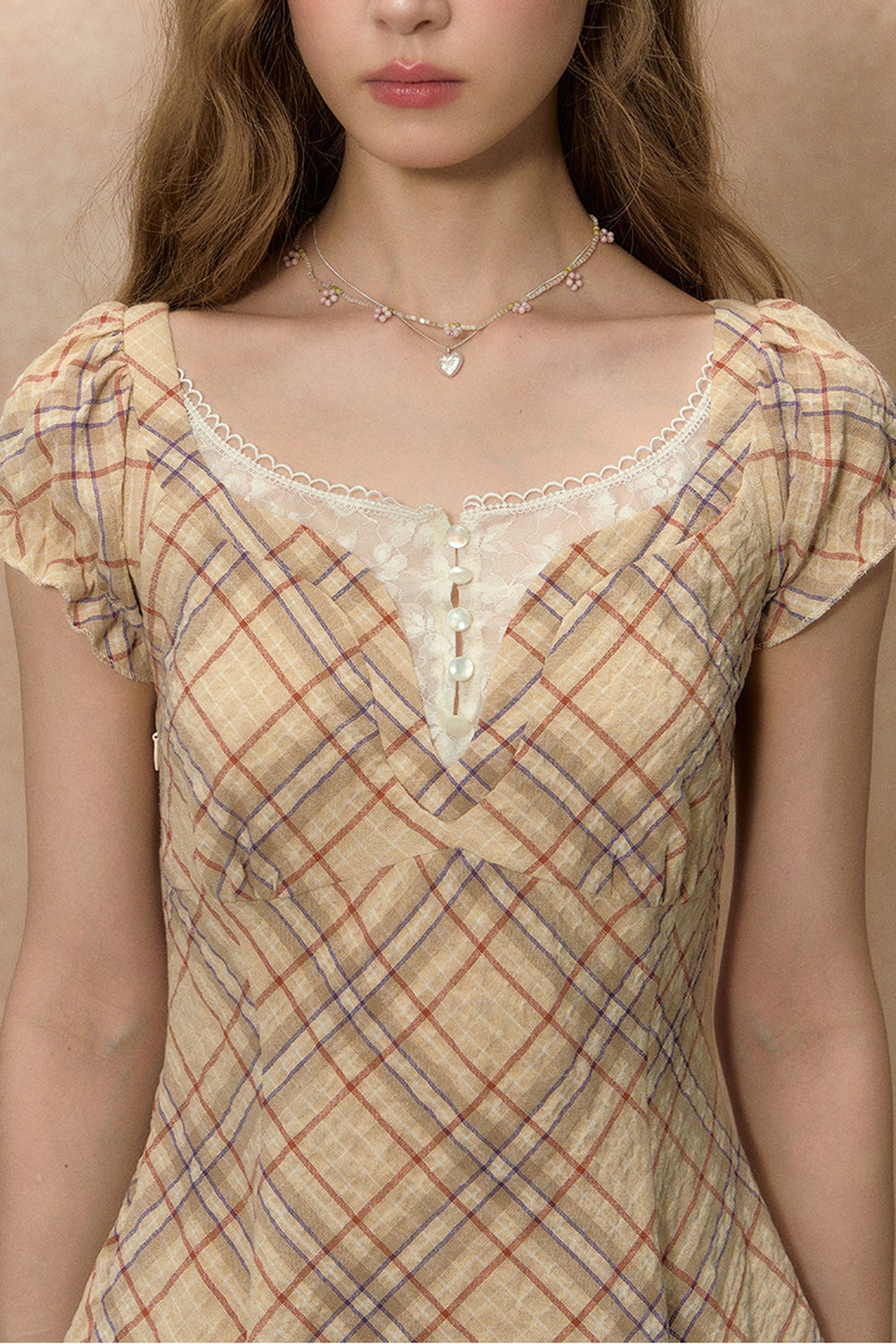 Clear Sky Plaid Lace Dress