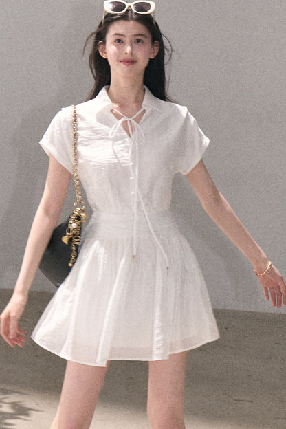 Lyocell Sheer Tie-Up Dress