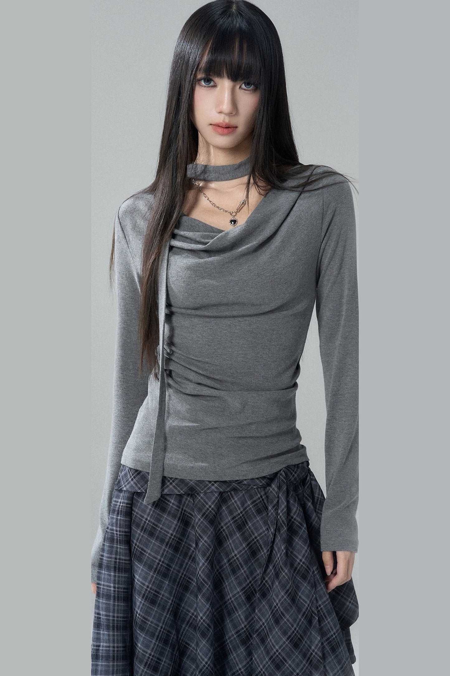 Gray Cowl Neck Top
