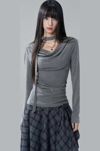 Gray Cowl Neck Top