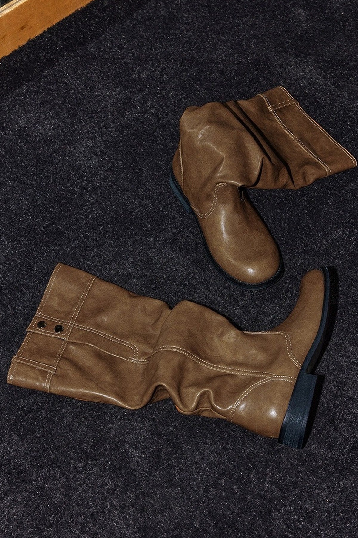 Pleated Stacked Knee-High Boots
