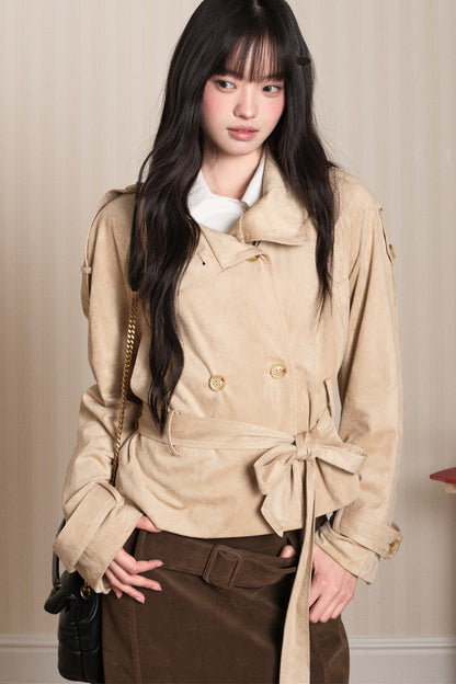 Double-Breasted Suede Trench Coat