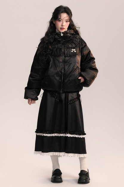 Silk Texture Pleated Puffer Jacket