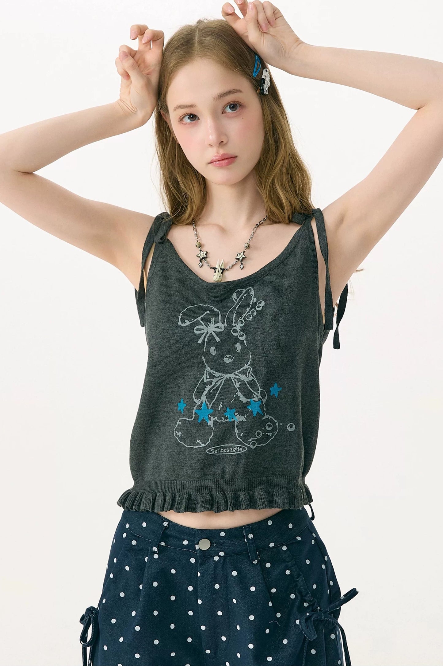 Playful Rabbit Tie-Up Tank Top