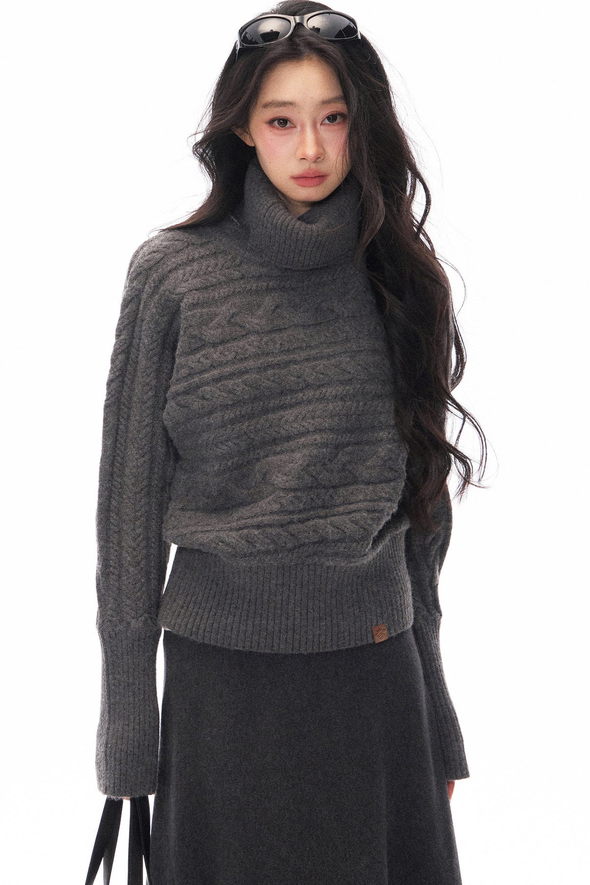 Turtleneck Knit Sweater and Long Skirt Set-Up