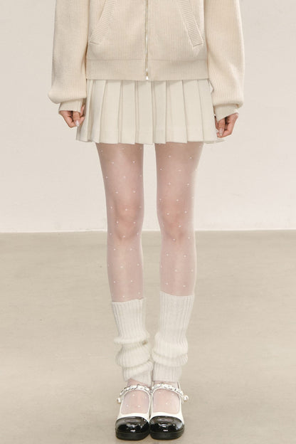 White Knitted Patchwork Hooded Sweatshirt Set-Up