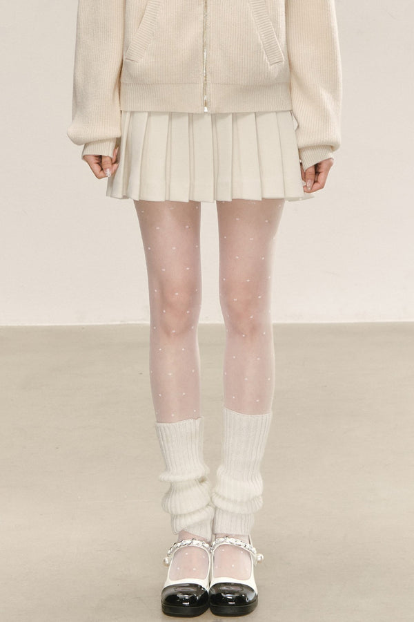 White Knitted Patchwork Hooded Sweatshirt Set-Up