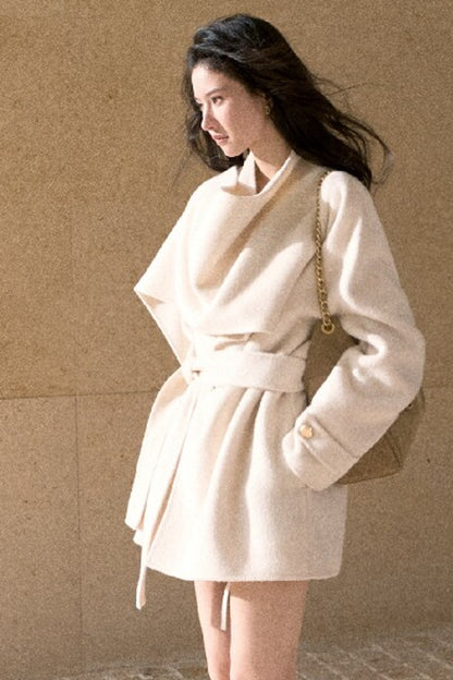 Double-Sided Wool Scarf Collar Coat