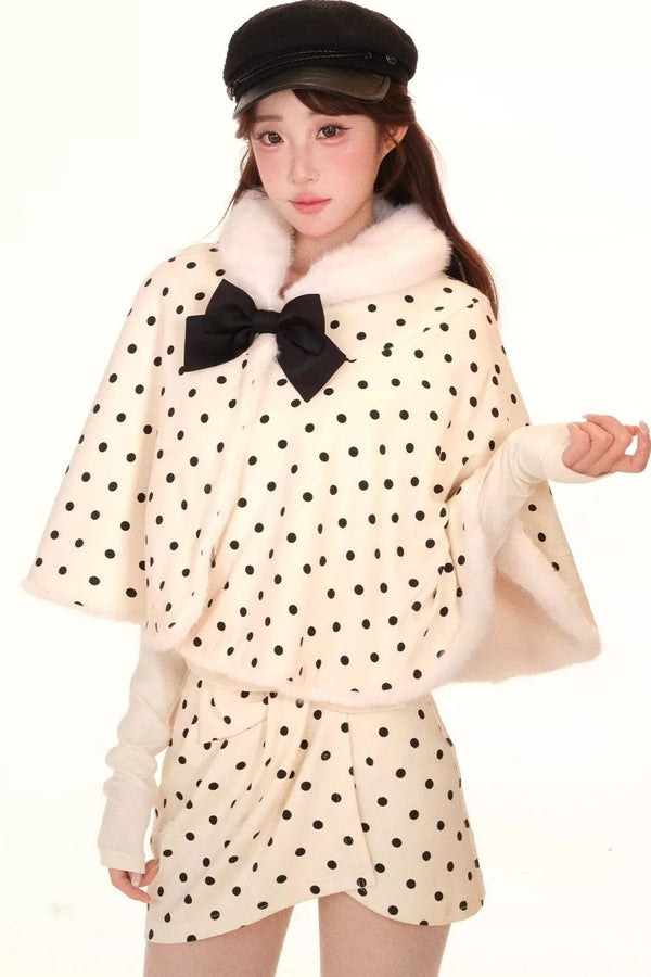 Polka Dot Faux Fur Cape Skirt Set-Up