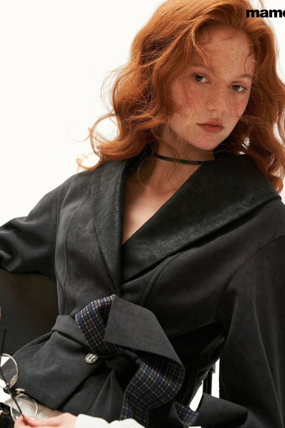 Plaid Suede-Like Leather Patchwork Cinched Waist Jacket