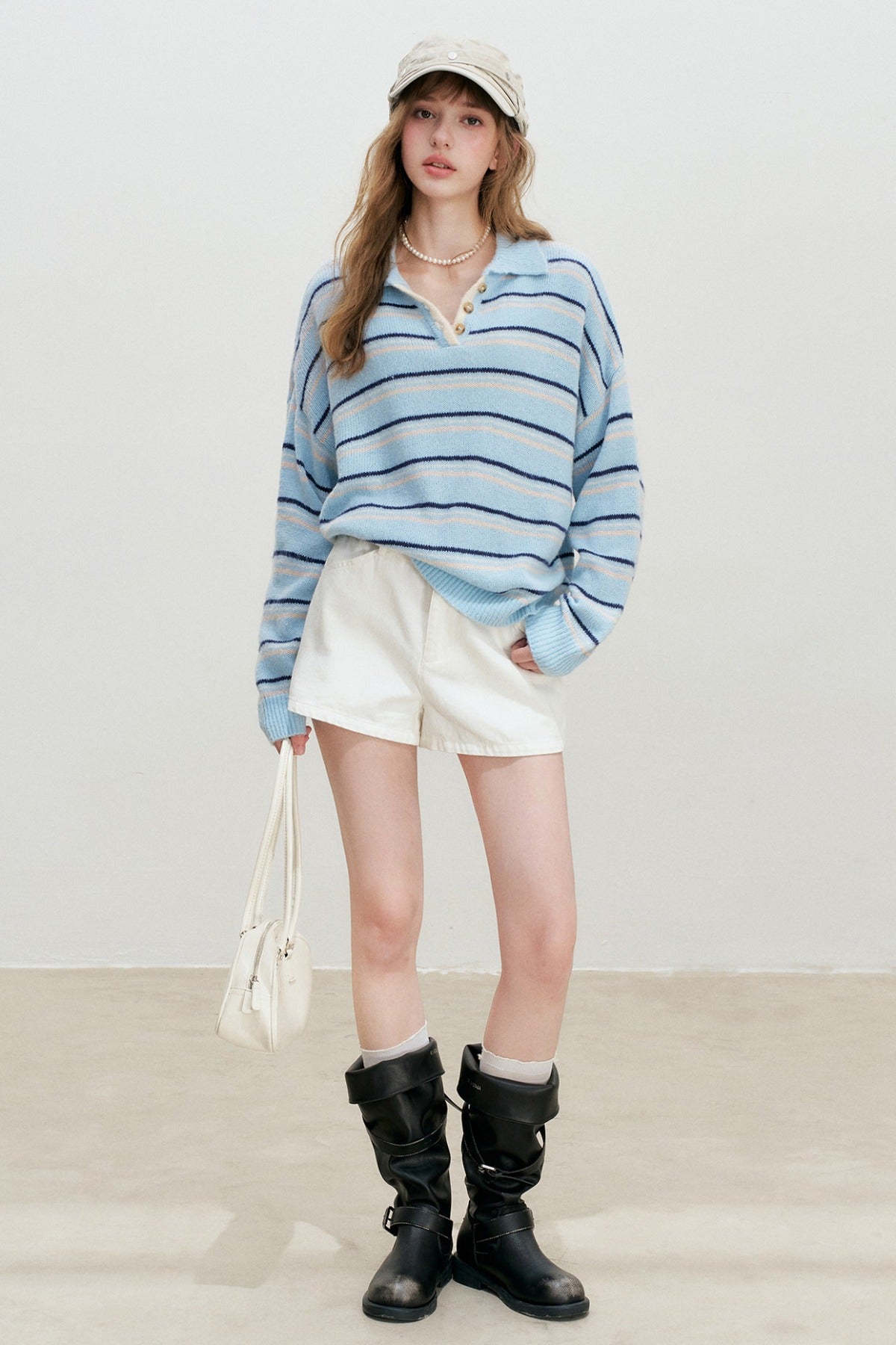 Striped Knit Pullover Polo Shirt