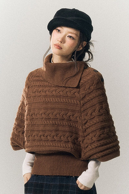 Cable Knit Lapel Cape Sweater