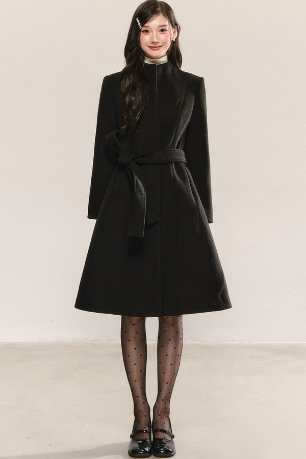 Belted Mid-Length Wool Jacket