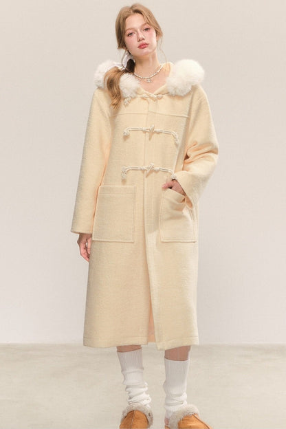 Mid-Length Hooded Wool Toggle Coat