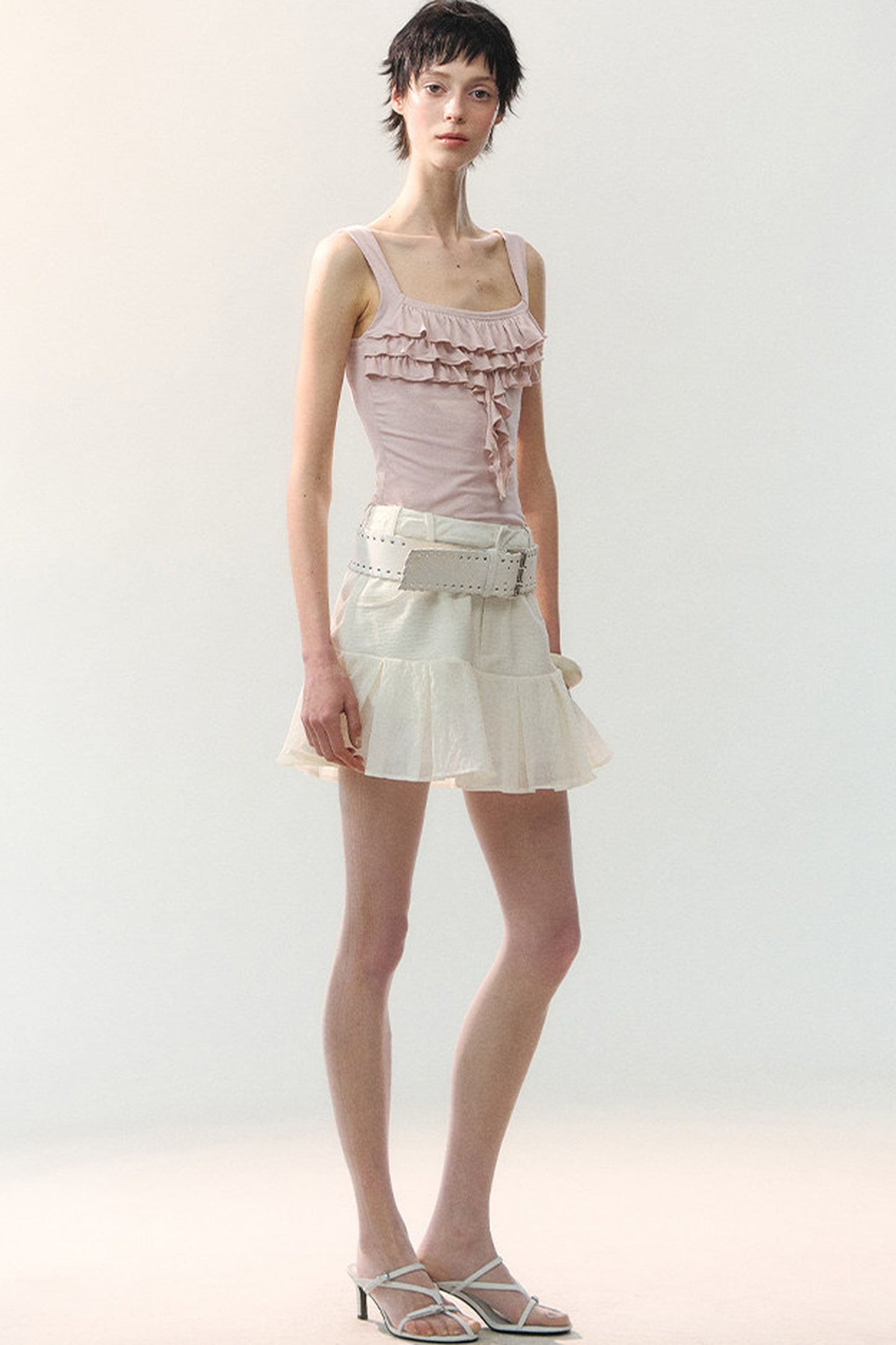 Textured Sheer Pleated Mini Skirt