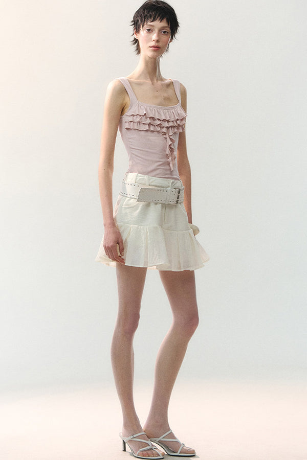 Textured Sheer Pleated Mini Skirt