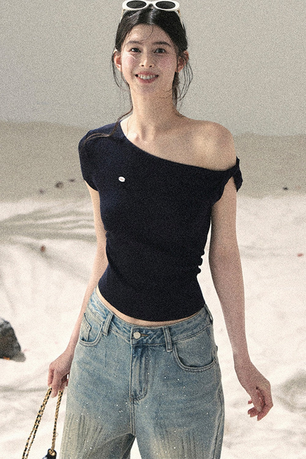 American-Style Rhinestone Wide-Leg Jeans
