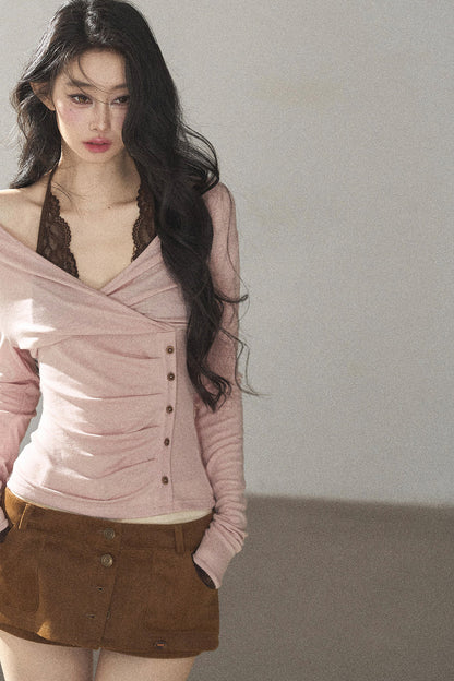 Long-Sleeve Halter Lace T-Shirt