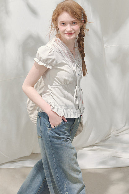 Summer Lace V-Neck Blouse