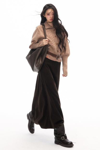 Short Knit Cardigan and Long Skirt Set-Up