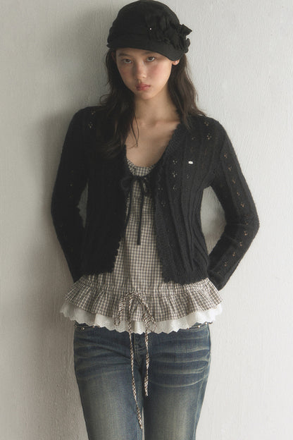 Hollow Knit Cardigan and Jeans Set-Up