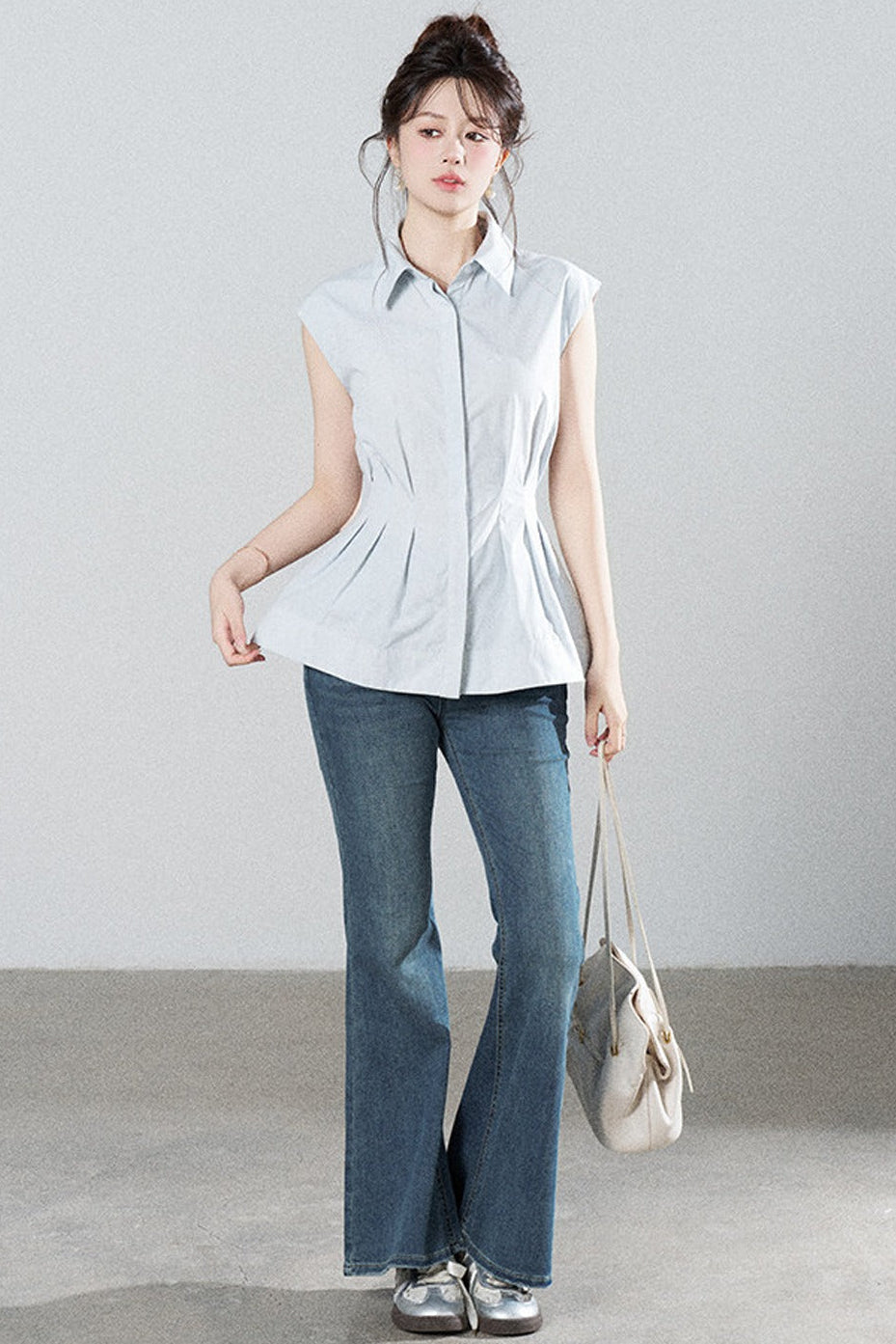 Pleated Shirt and Mini Skirt Set-Up