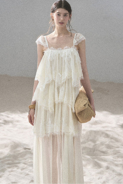 French Irregular Lace Mesh Top Set-Up