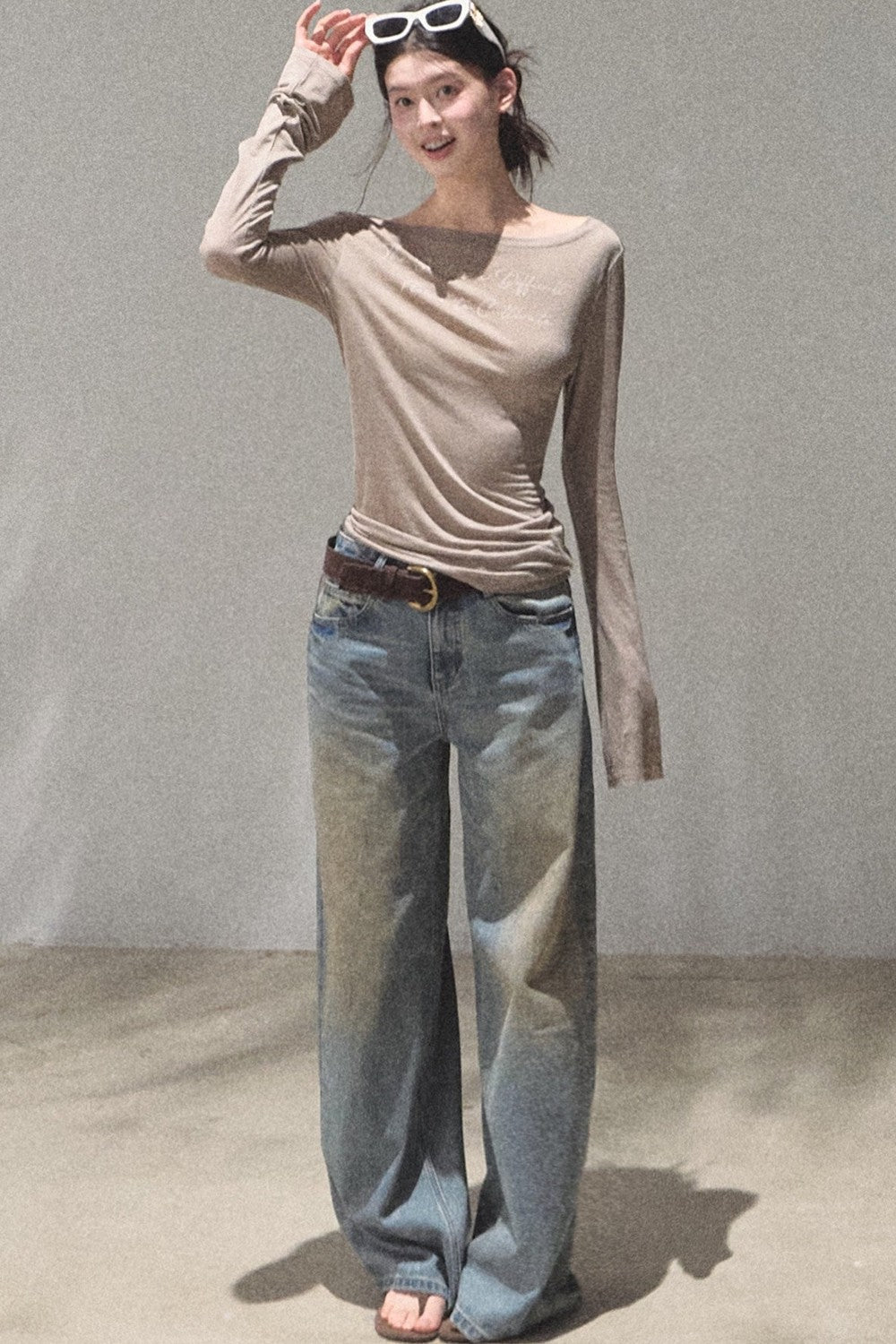 Printed Lyocell Linen Long Sleeve Top