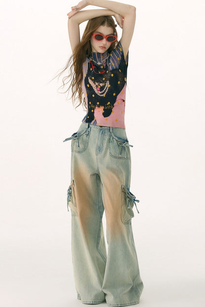 Pleated Cat Print Blouse