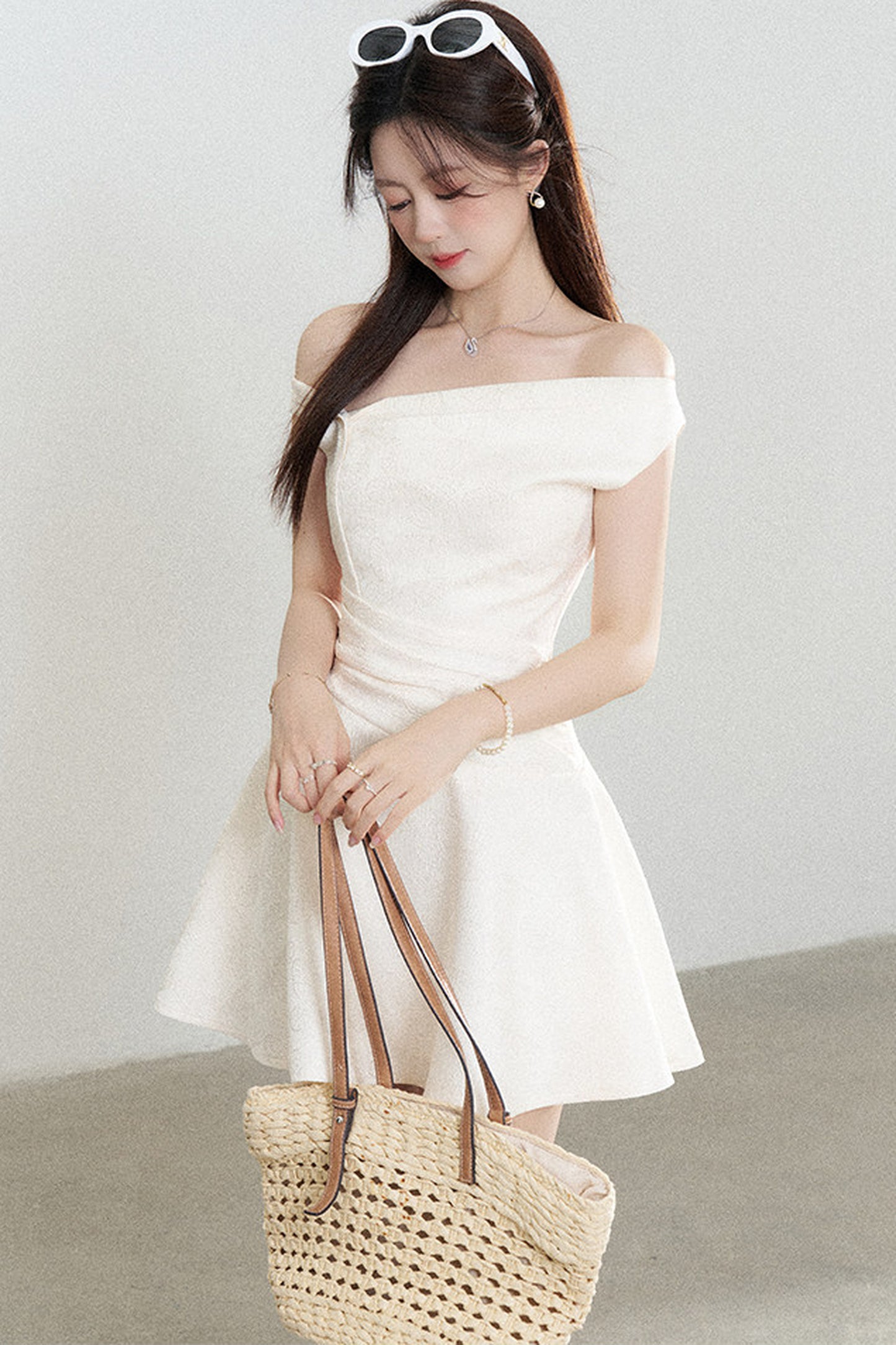 Apricot Off-Shoulder Slimming Dress