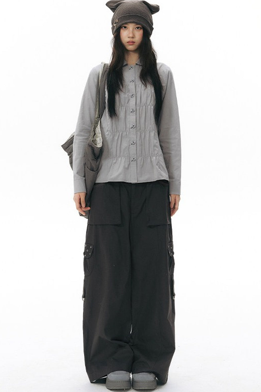 Foldable Hem Wide Leg Pants
