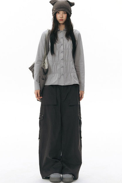 Foldable Hem Wide Leg Pants