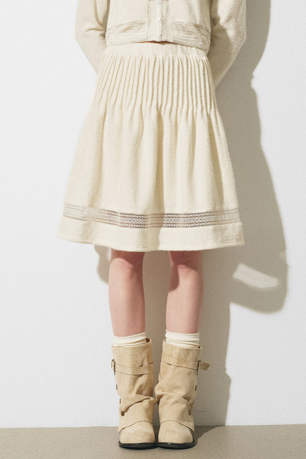 Lace Spliced Knit Cardigan and Skirt Set-Up
