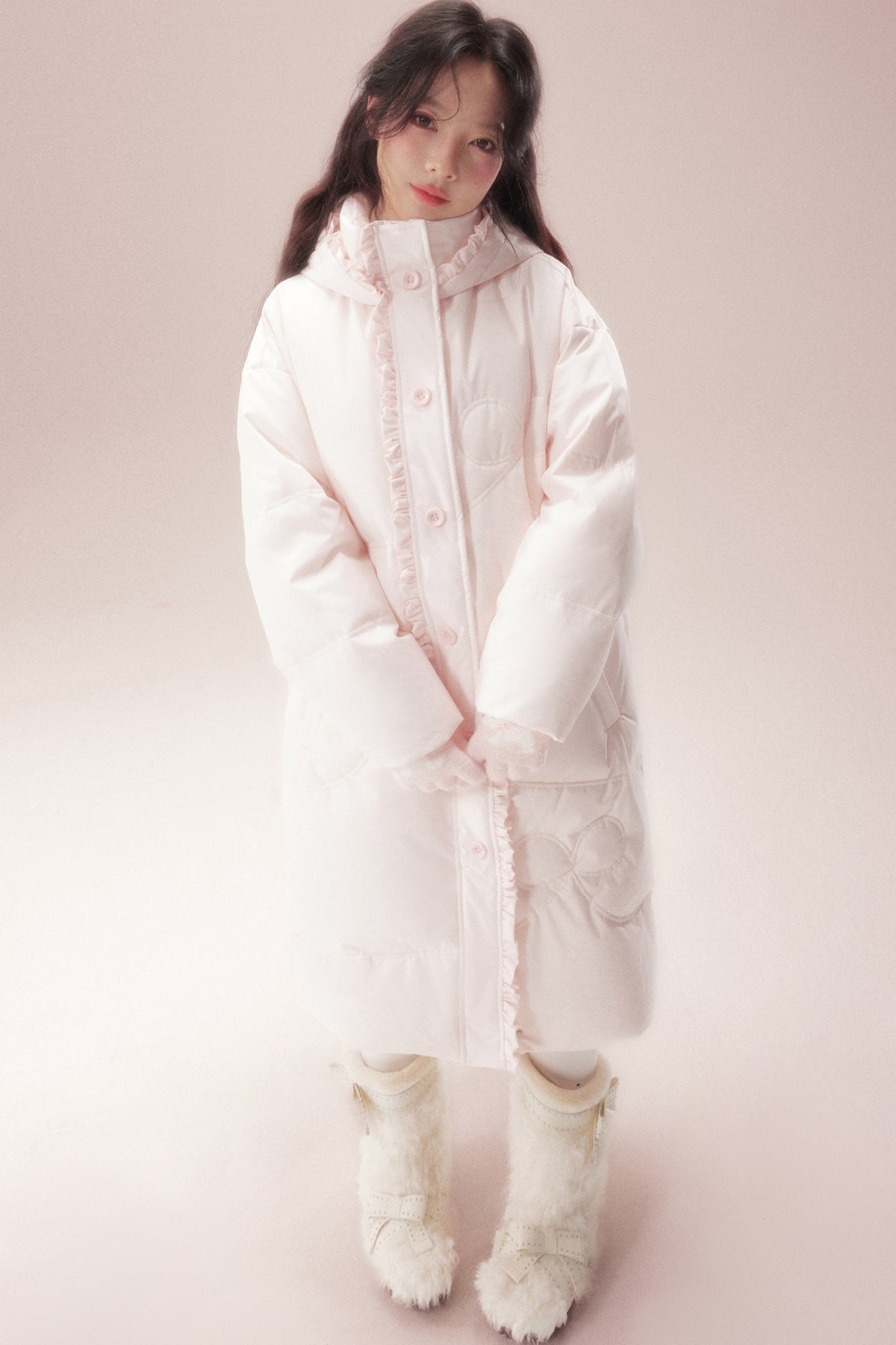 Cloud Pattern Quilted Long Down Jacket
