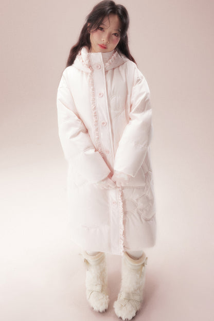 Cloud Pattern Quilted Long Down Jacket