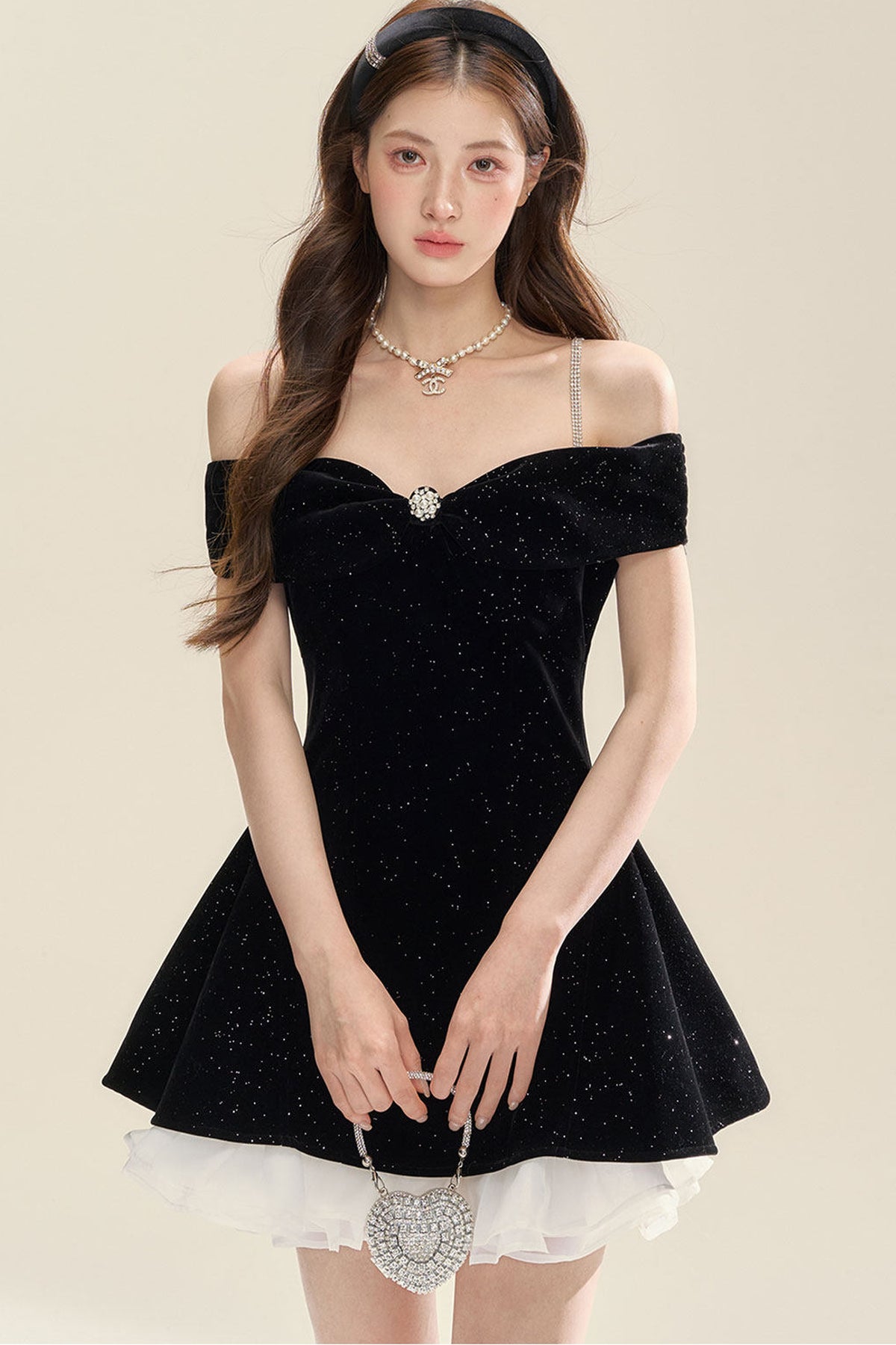 Puff Diamond Galaxy Velvet Dress Set-Up
