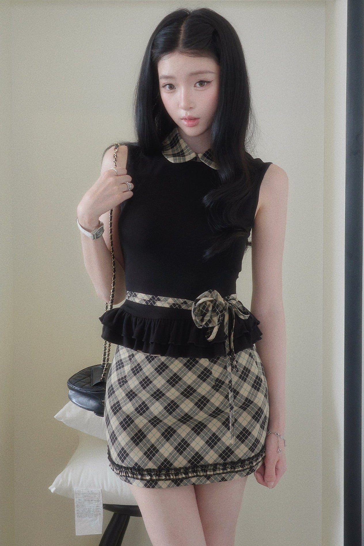 Gray Retro Plaid Two-Piece Set-Up