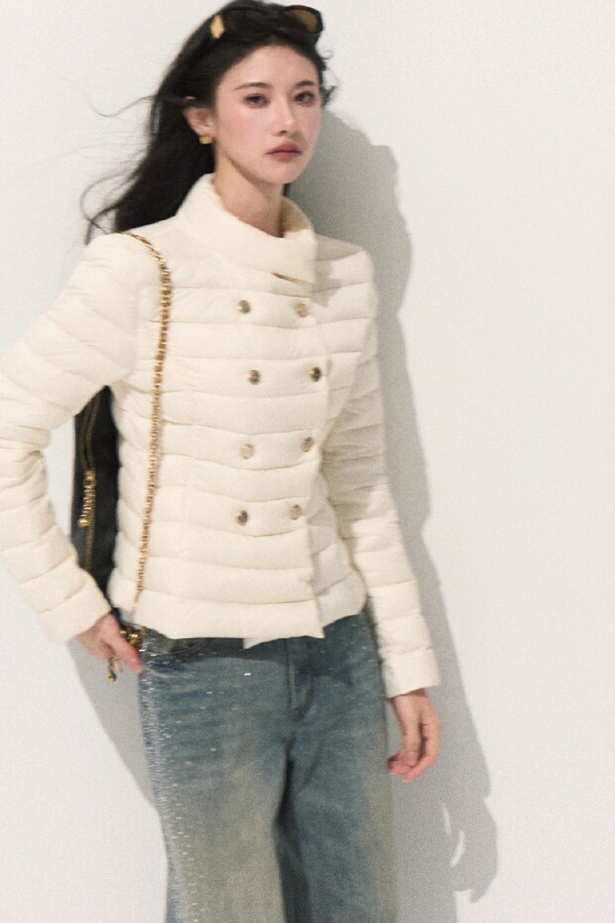 Ribbed Stand Collar Down Jacket