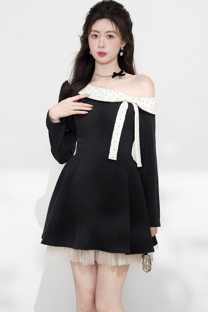 Black Off-Shoulder Mesh Dress