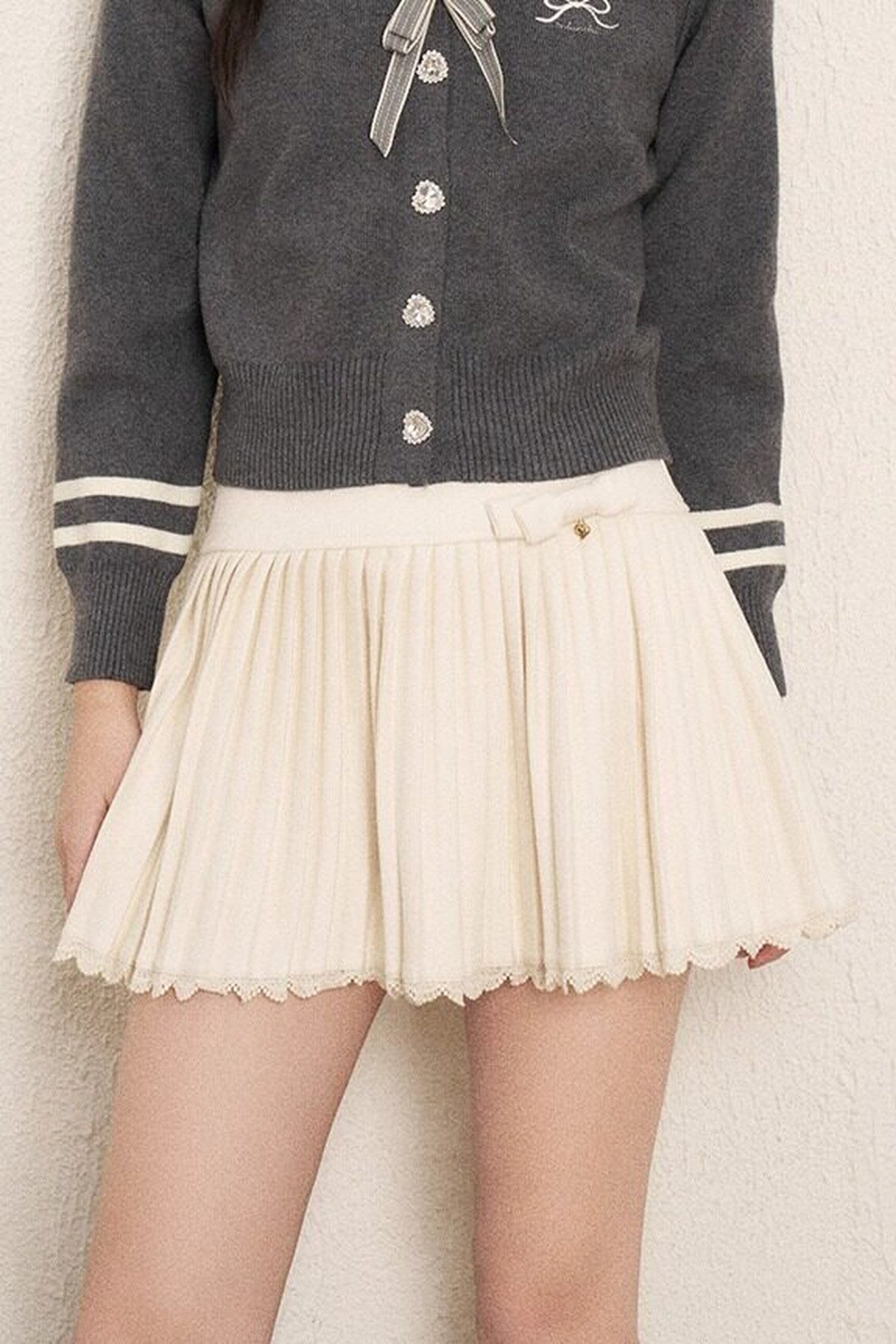 Bow Sailor Collar Knit Cardigan Set-Up