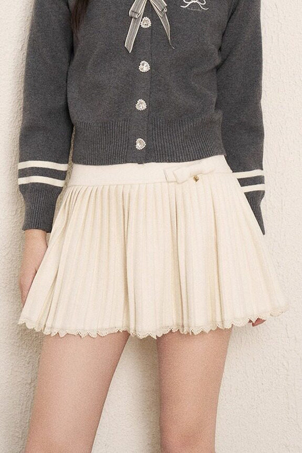 Bow Sailor Collar Knit Cardigan Set-Up