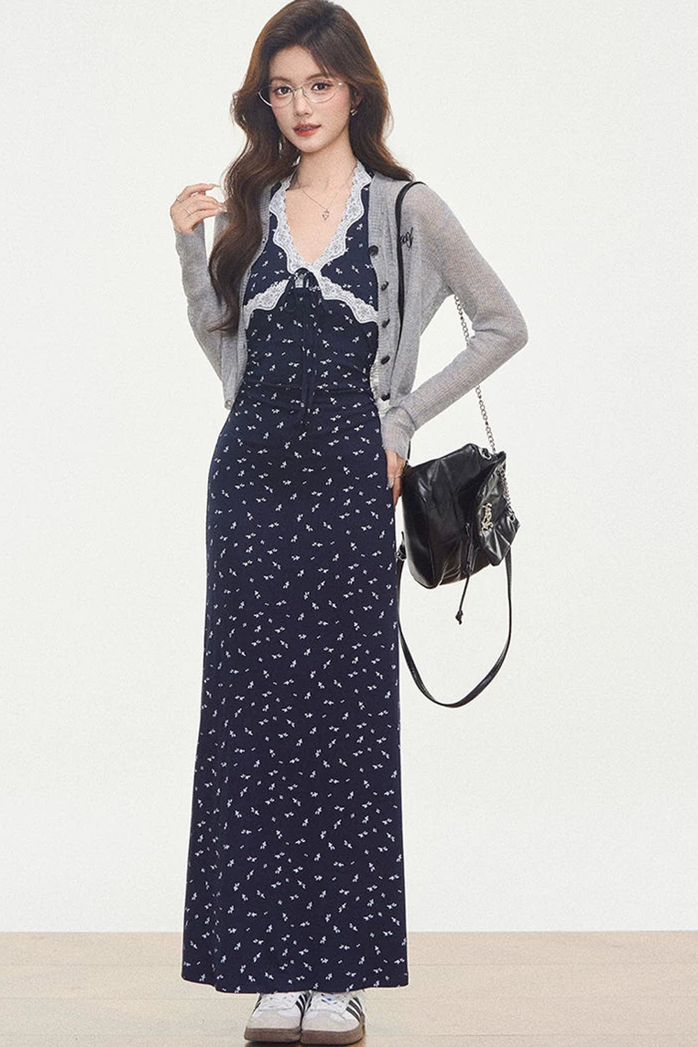 Lace Knit Dress Cardigan Set-Up