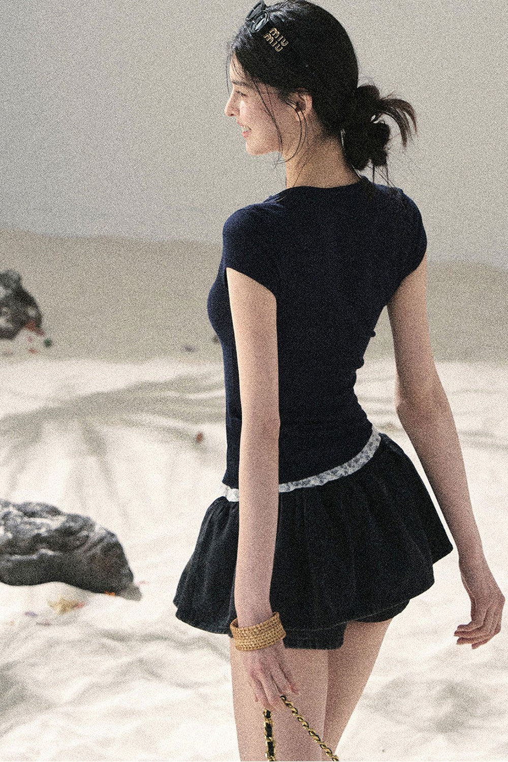American Style Lace Fake Two-Piece Top