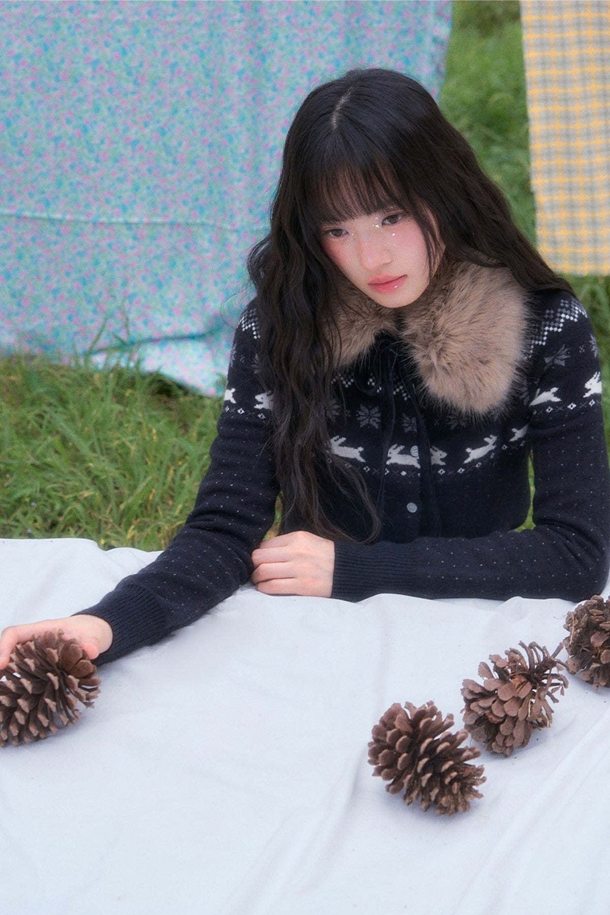 Waist-Cinching Fair Isle Rabbit Cardigan and Pants Set-Up