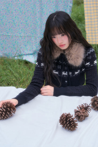 Waist-Cinching Fair Isle Rabbit Cardigan and Pants Set-Up