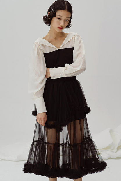 Black and White Color-Block Blouse