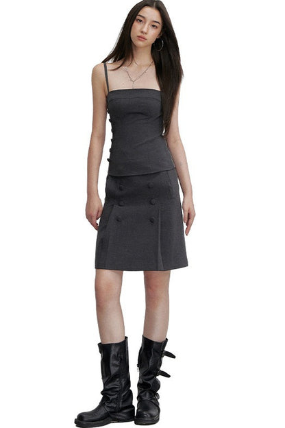 Buttoned Tie Waist Tube Top
